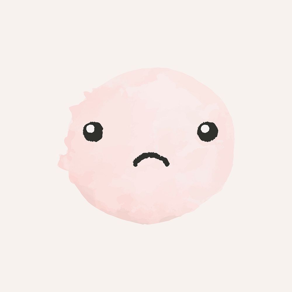 Watercolor emoticon design element psd with cute sad face