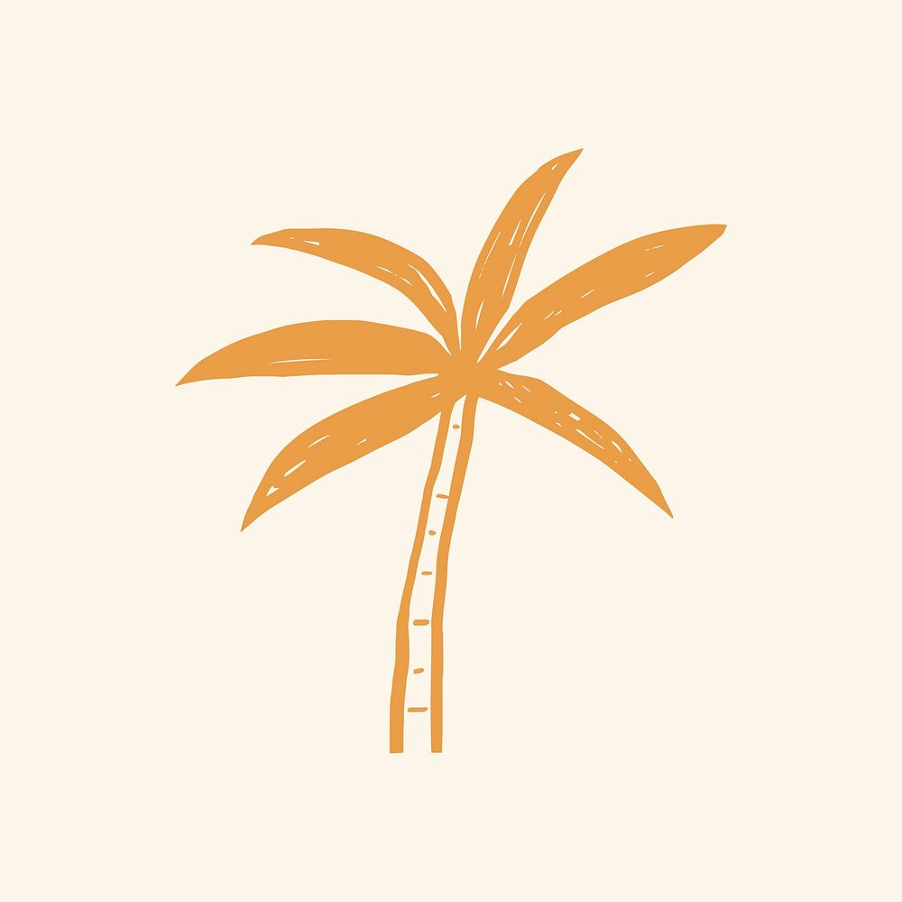 Palm tree sticker vector summer doodle graphic in orange
