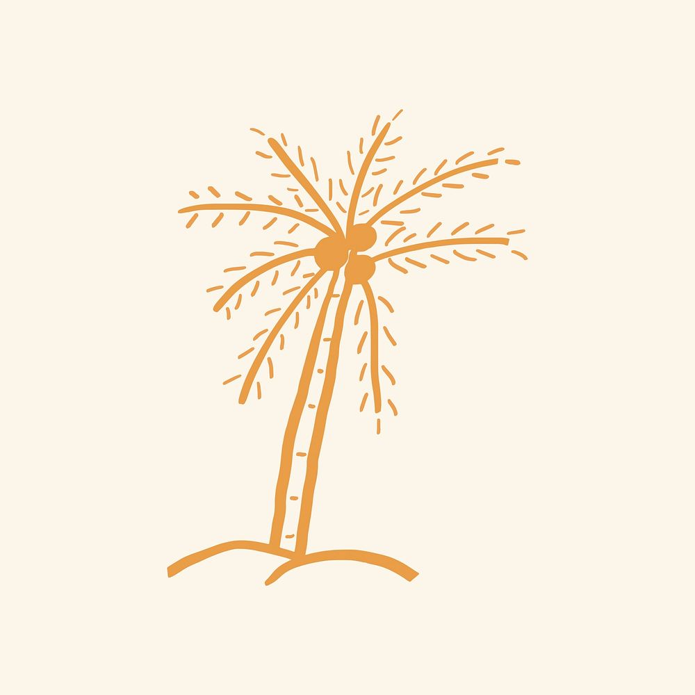 Coconut tree sticker vector summer doodle graphic in orange