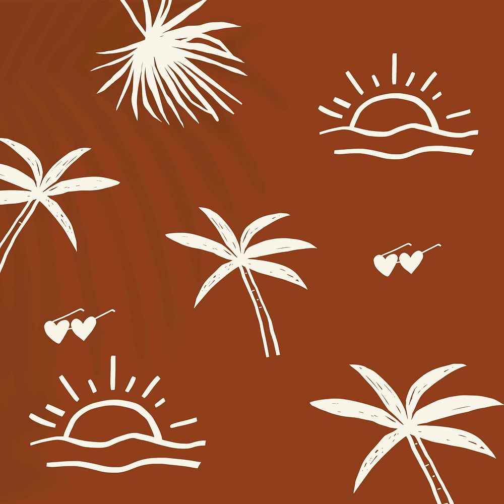 Brown summer vacation background psd with cute doodle graphics