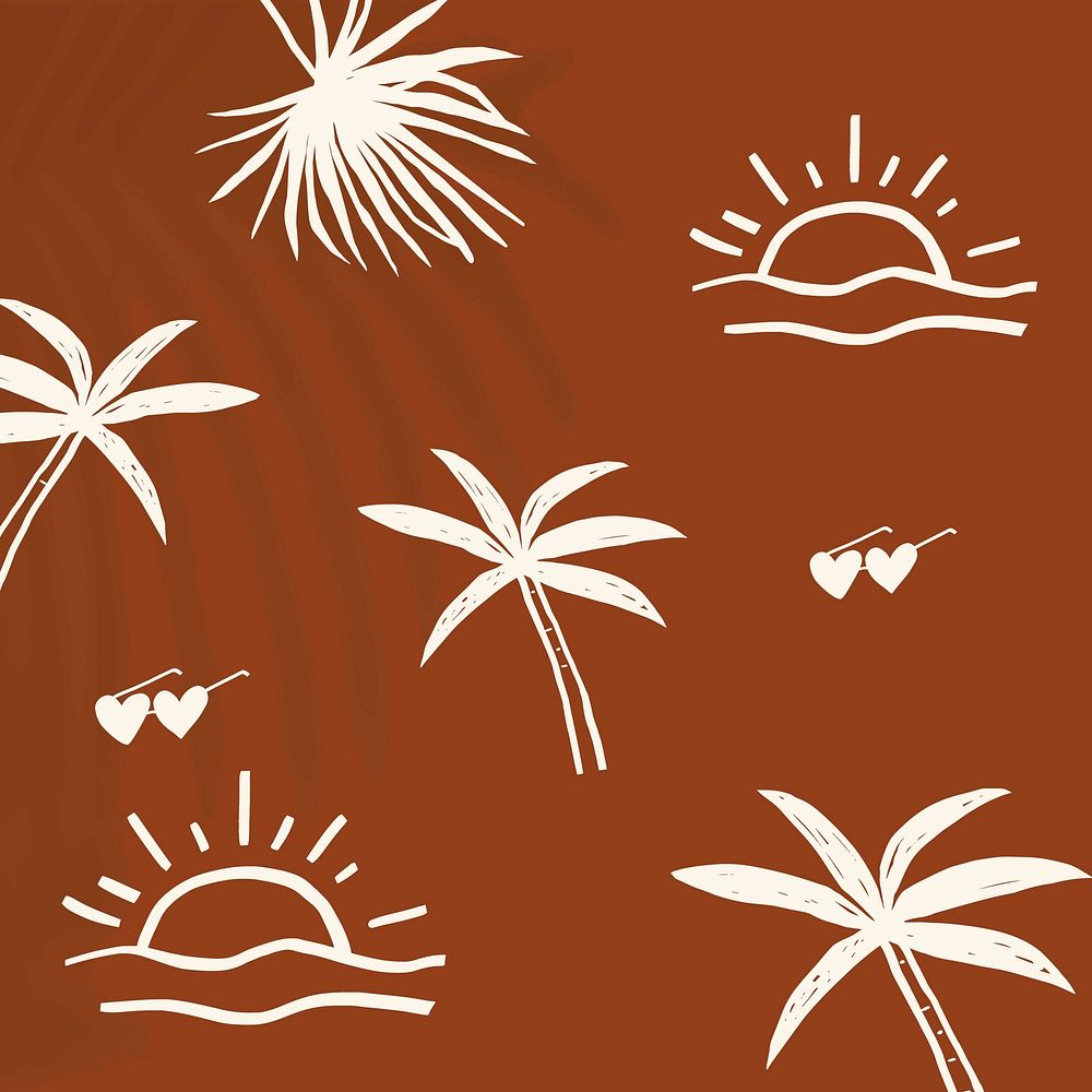 Brown summer vacation background vector with cute doodle graphics