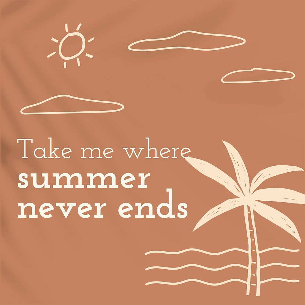 Summer never ends template vector vacation theme editable social media post