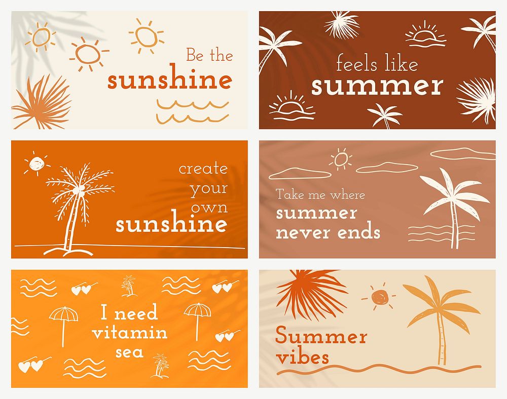 Doodle editable summer templates vector with cute doodle set for social media banner