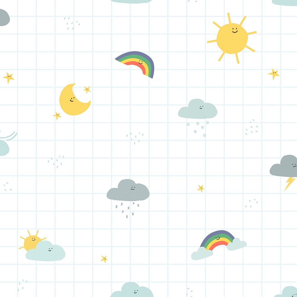 Weather seamless pattern background vector cute doodle illustration for kids