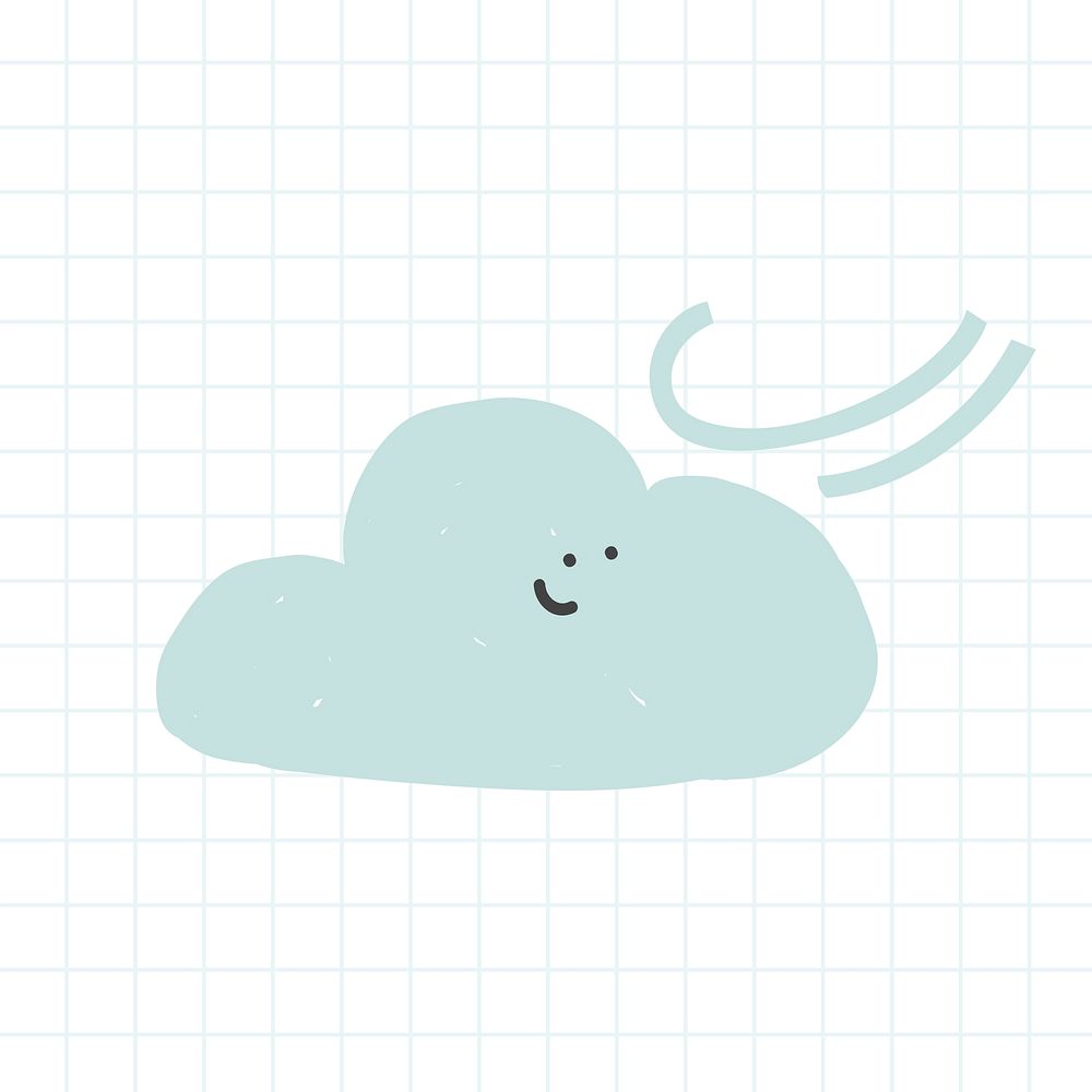 Doodle windy cloud sticker vector weather forecast drawing for kids