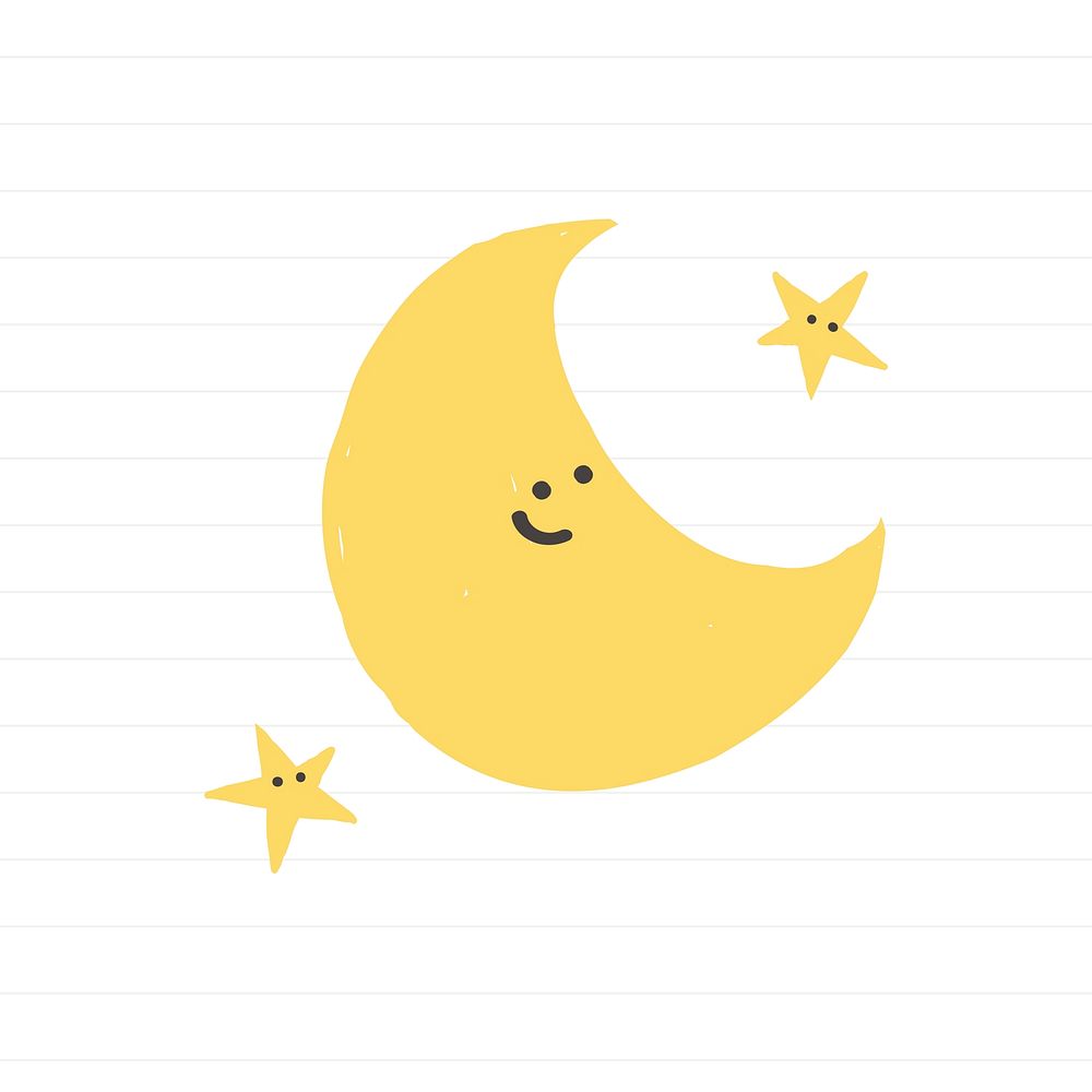 Cute smiling moon sticker vector with little stars for kids