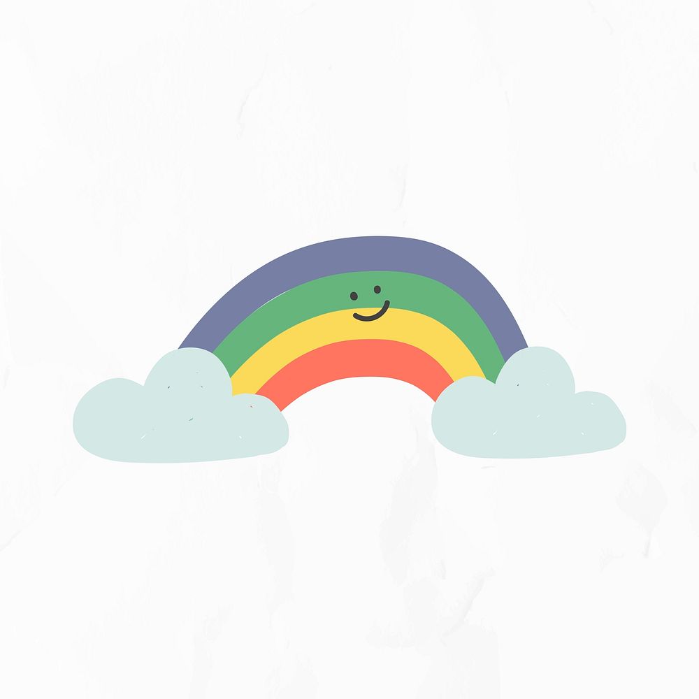Cute smiling rainbow sticker vector with clouds for kids