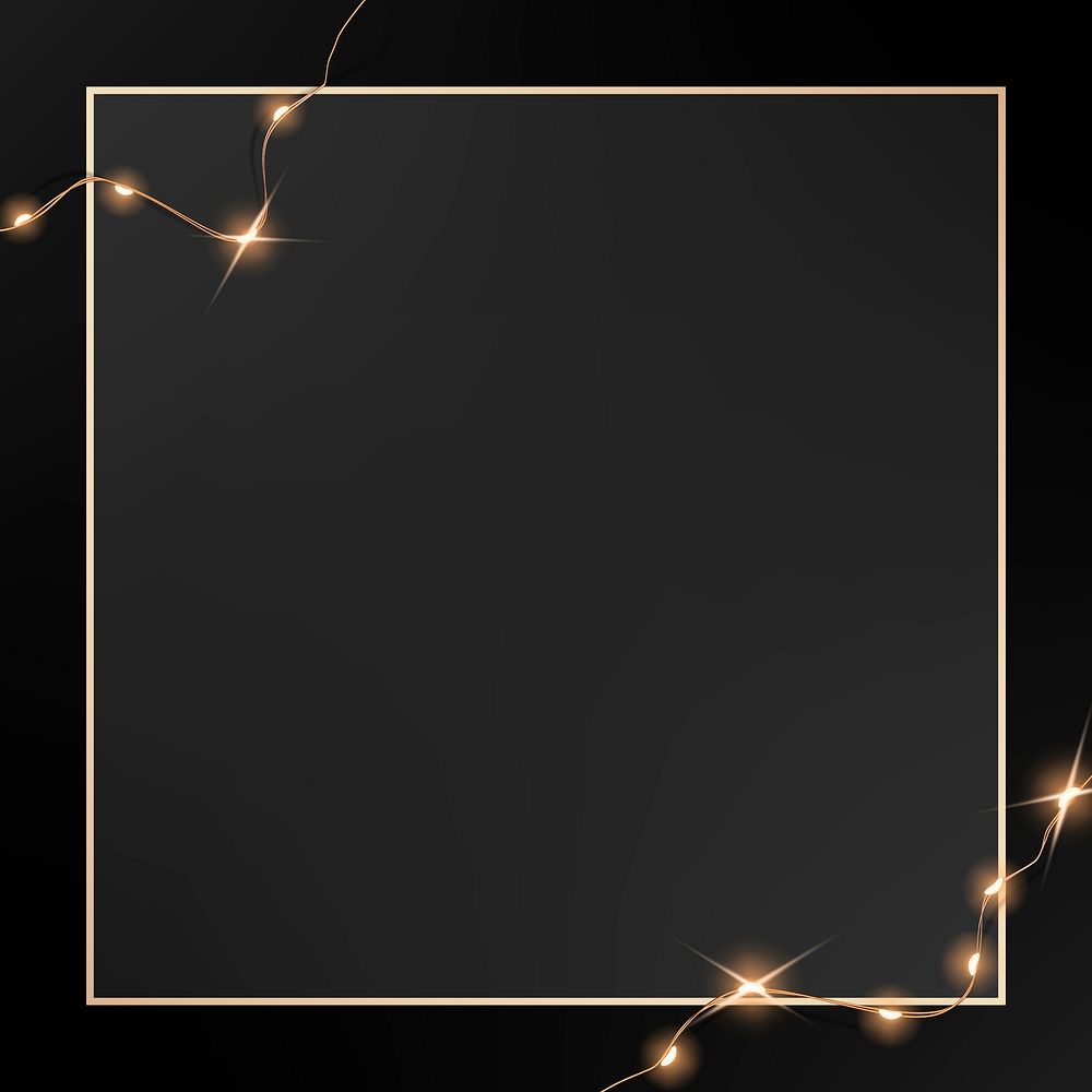 Elegant golden frame psd with glowing wired lights on black graphic
