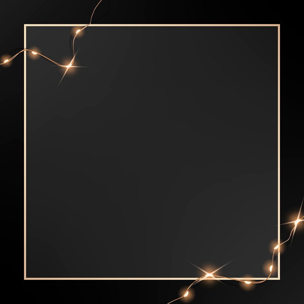 Elegant golden frame with glowing wired lights on black graphic