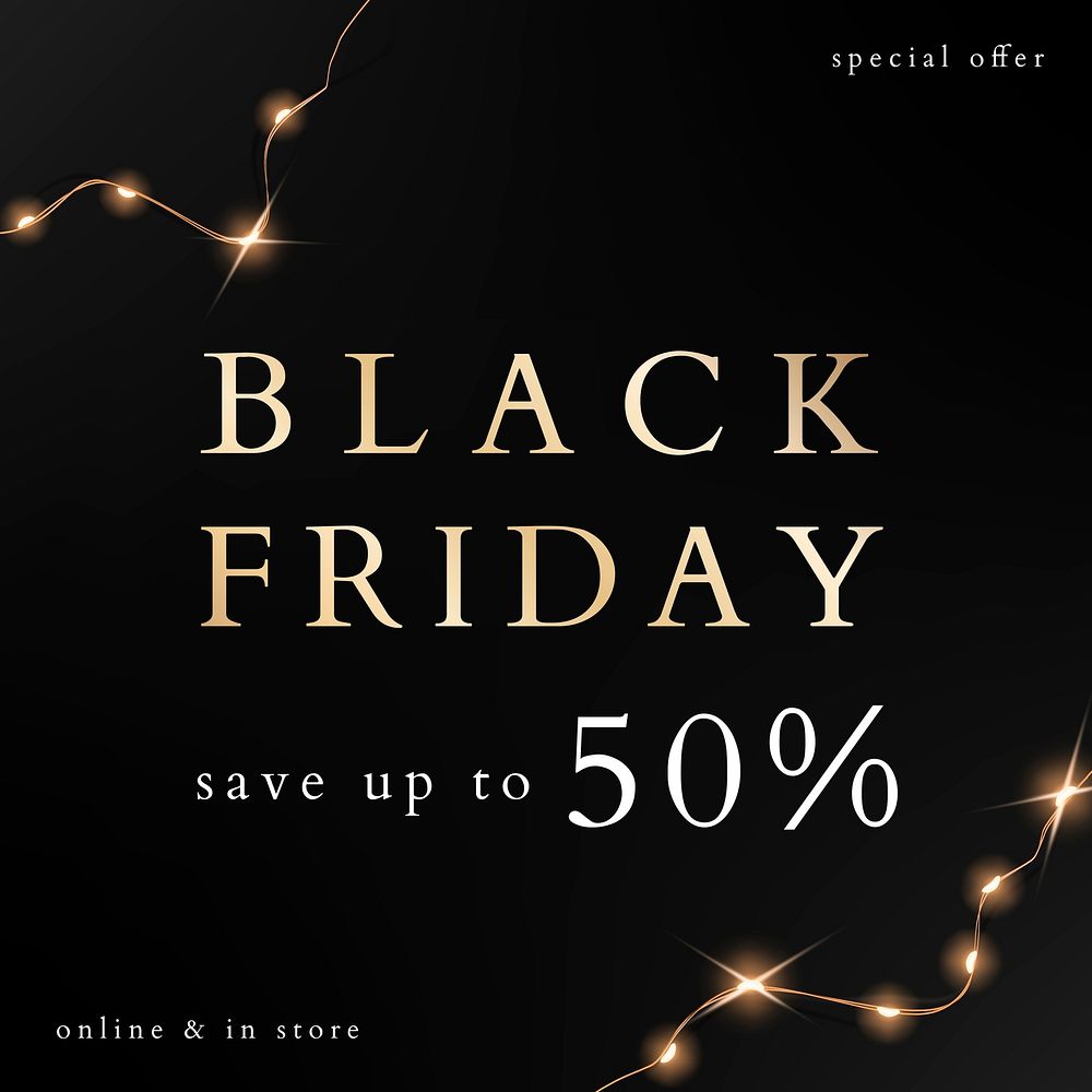 Black Friday vector editable marketing posts with festive wired lights