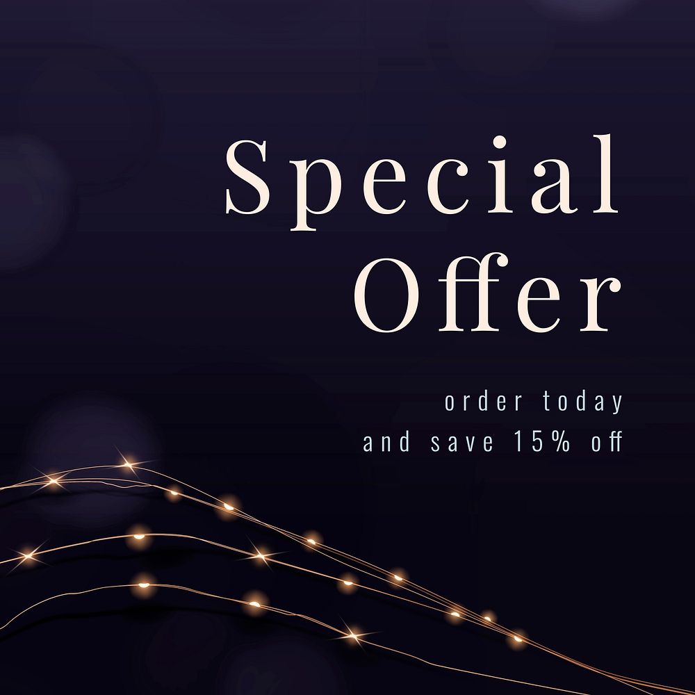 Special offer vector editable marketing posts with festive wired lights