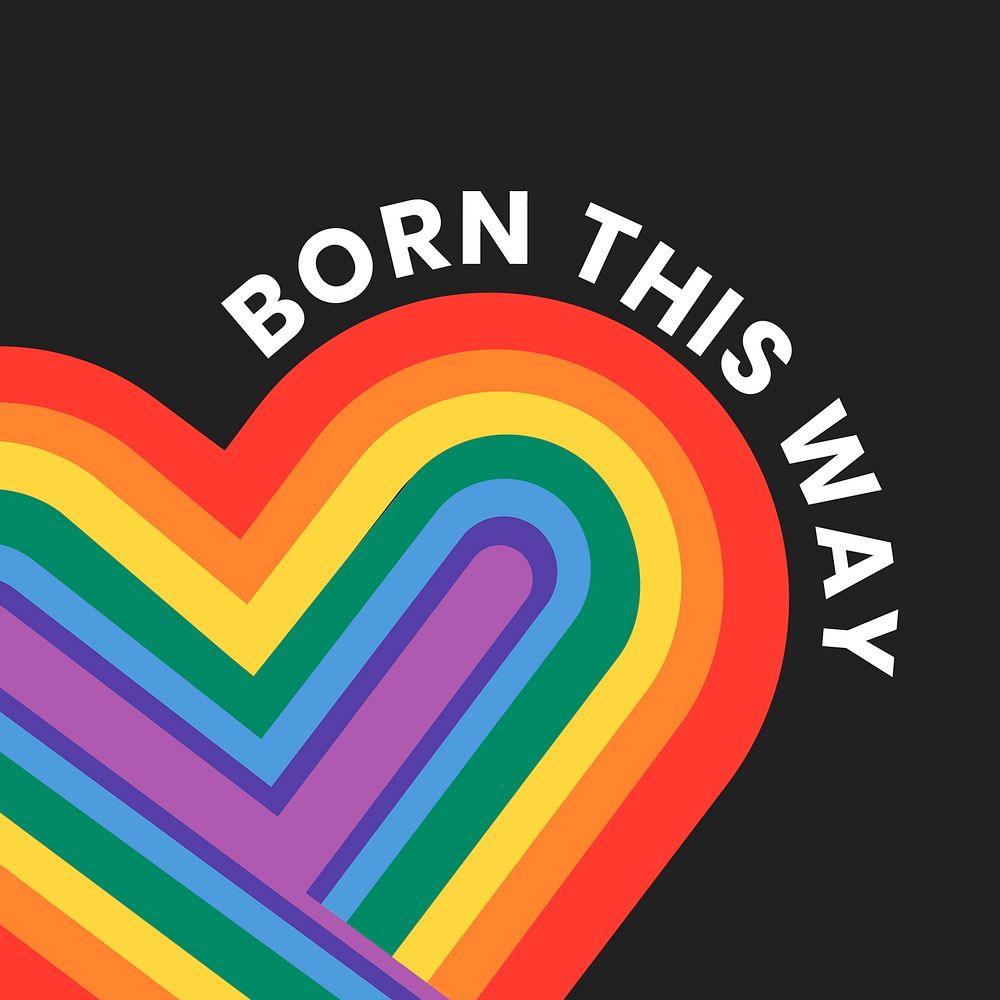 Rainbow heart template vector LGBTQ pride month with born this way text