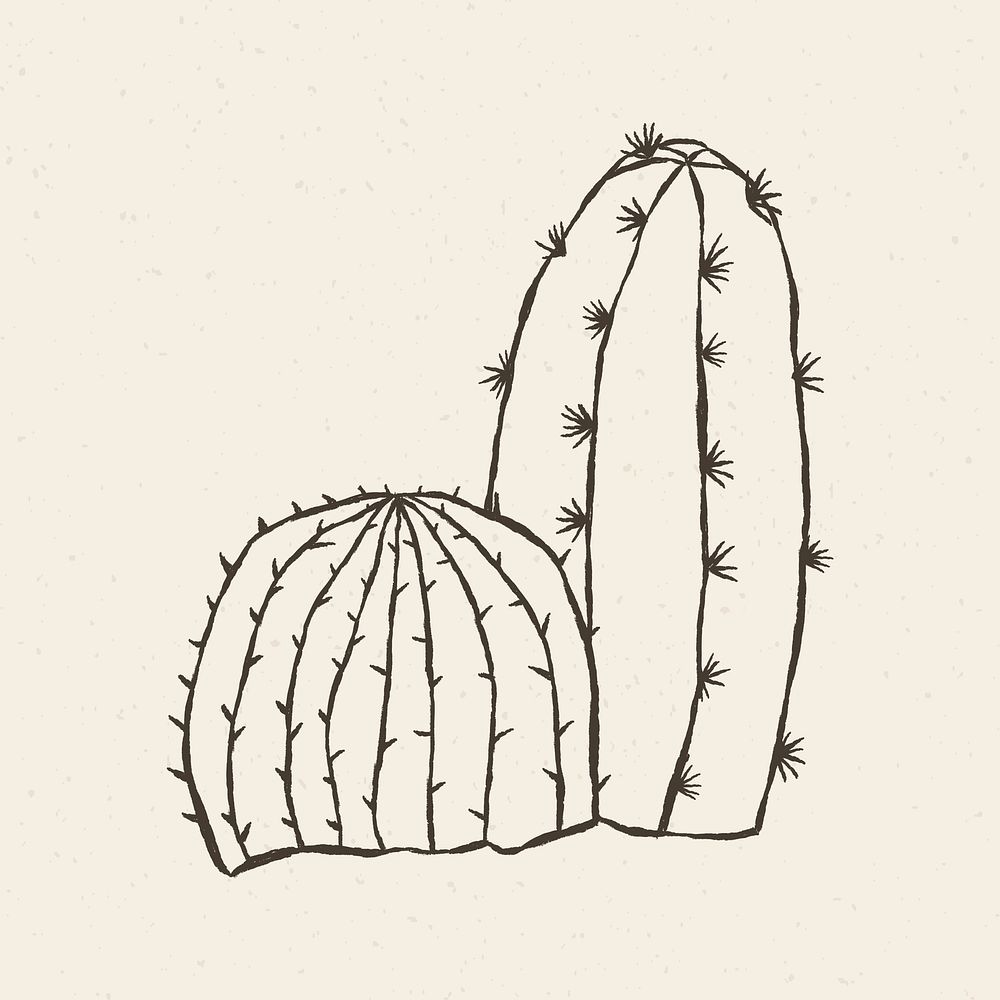 Doodle cactus logo vector on beige background
