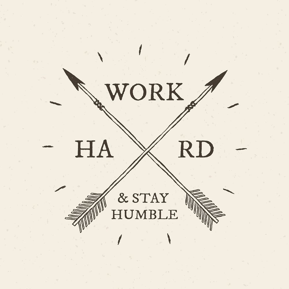 Cross arrow logo psd with editable text, work hard and stay humble