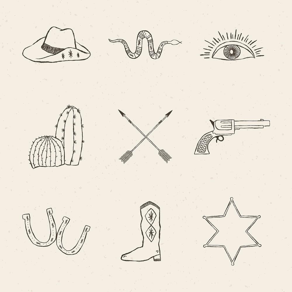 Cowboy themed logo vector collection on beige background