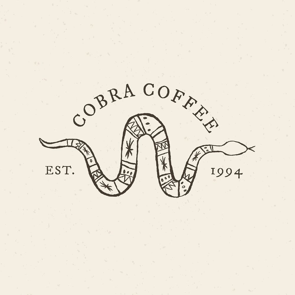 Vintage coffee shop logo psd with snake illustration