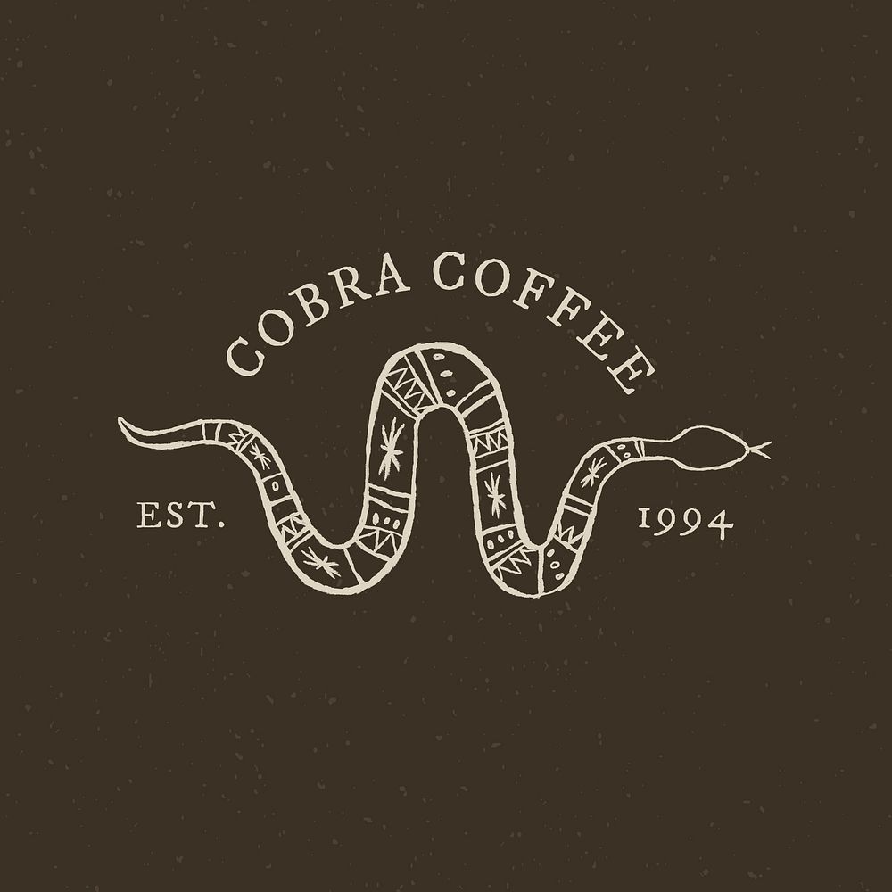 Vintage coffee shop logo vector on dark gray background with snake illustration