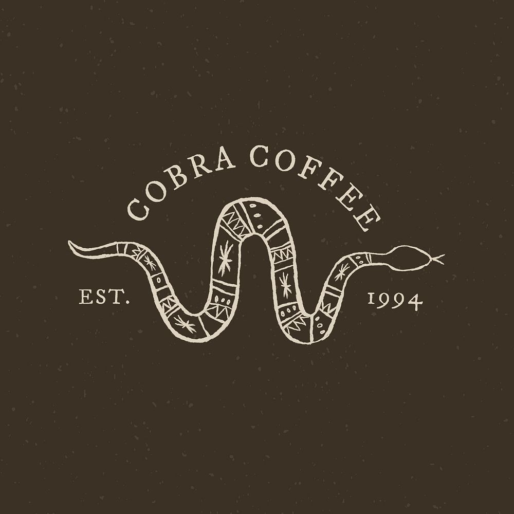 Vintage coffee shop logo psd with snake illustration