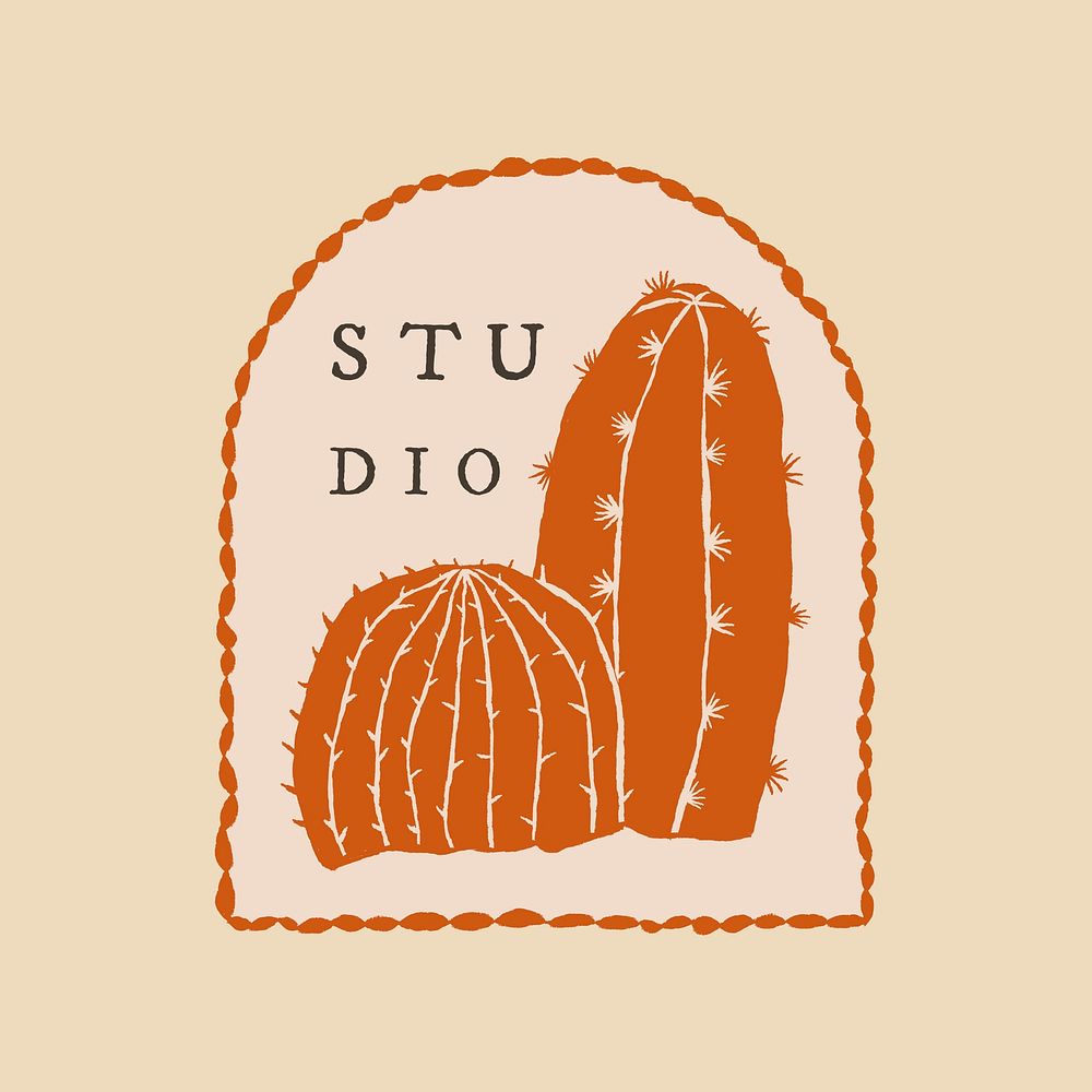 Cute cactus studio logo vector on beige background