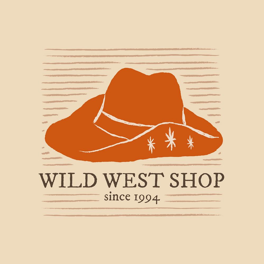 Wild west shop logo psd with hand drawn hat illustration