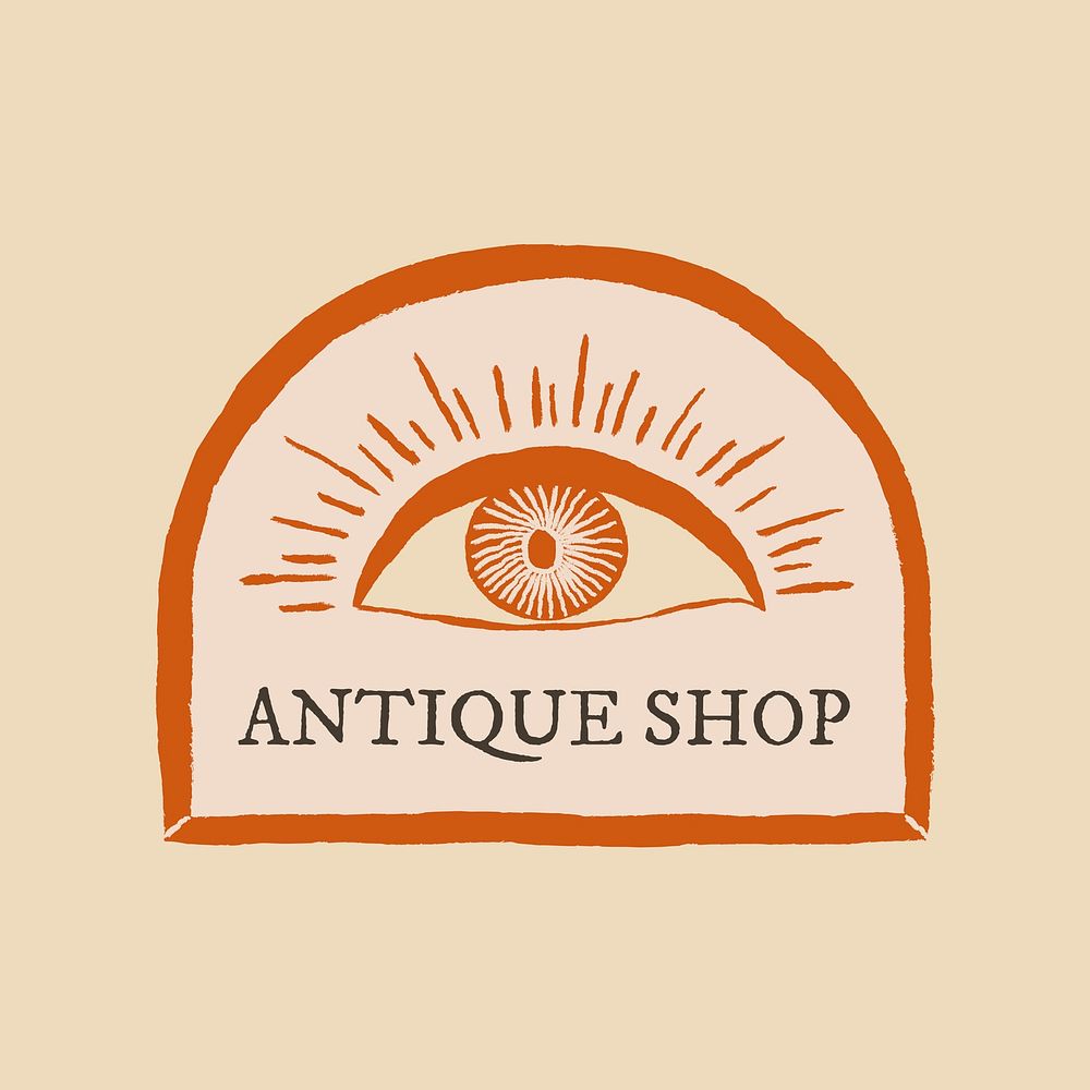 Antique shop logo vector on beige background with eye illustration