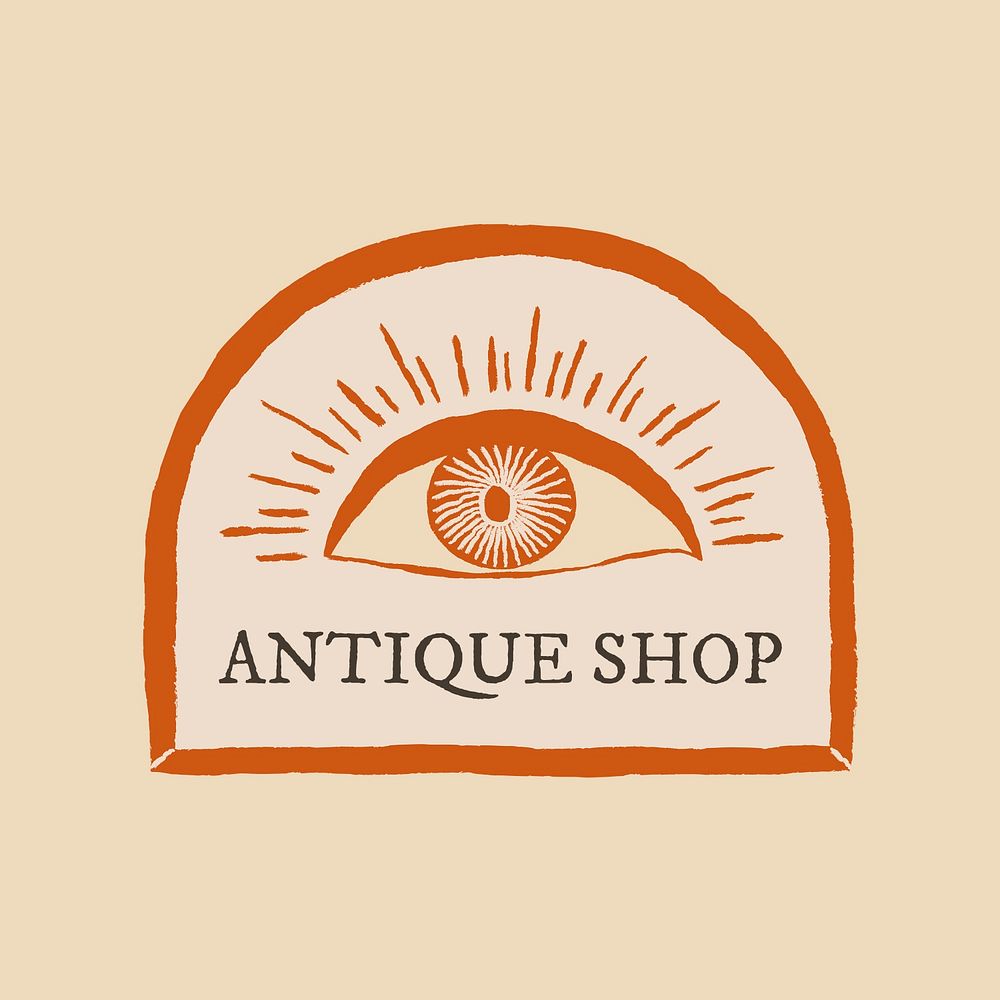Antique shop logo psd with eye illustration