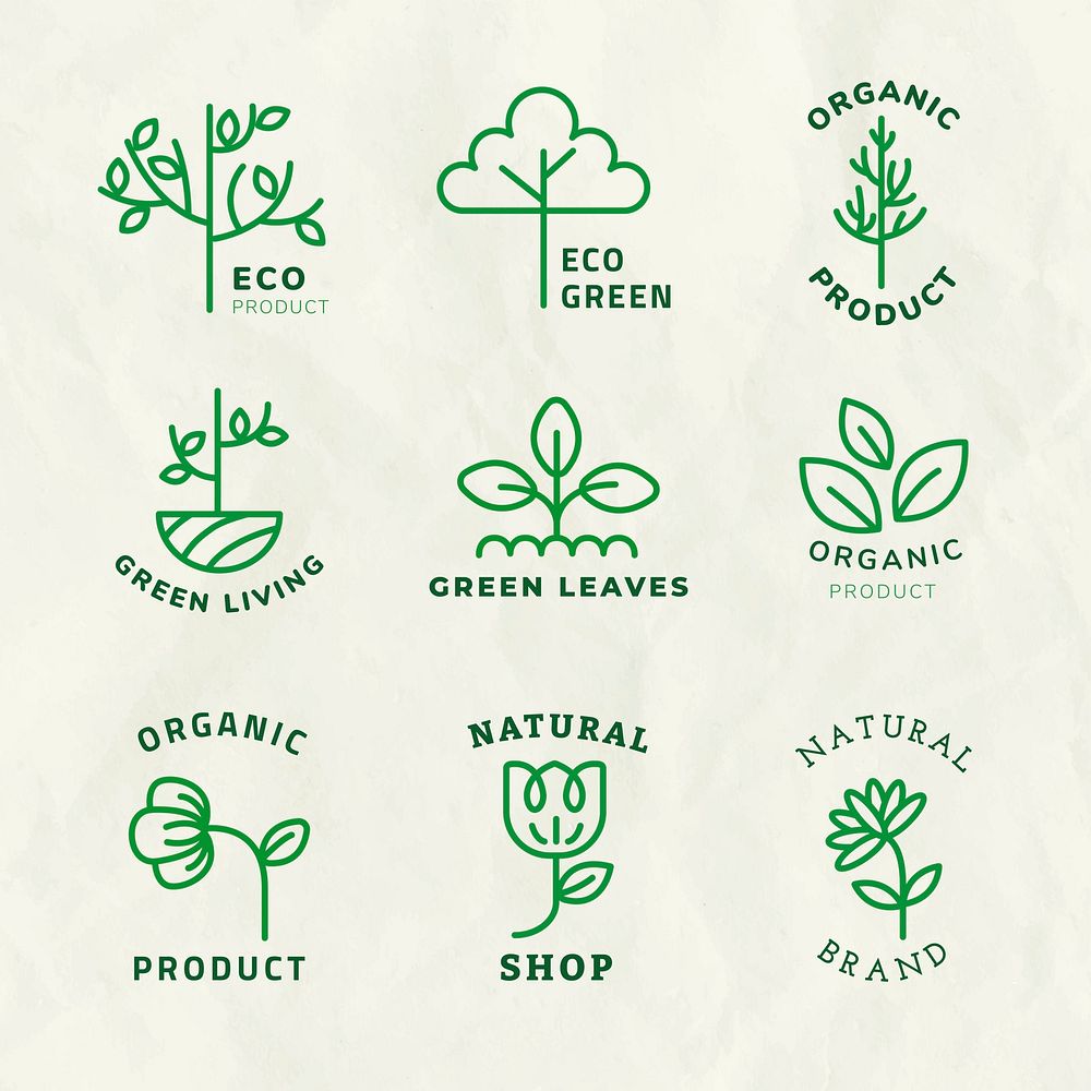 Line eco logo template psd for branding with text set