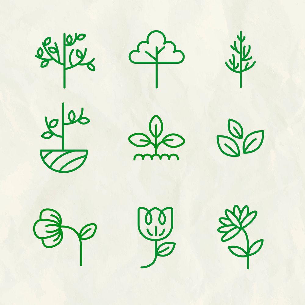 Green eco line icon vector set