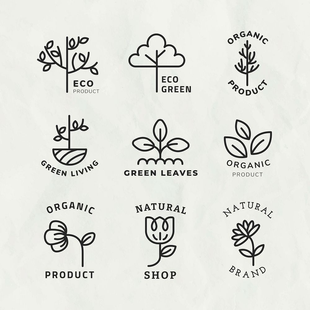 Line eco logo template psd for branding with text set