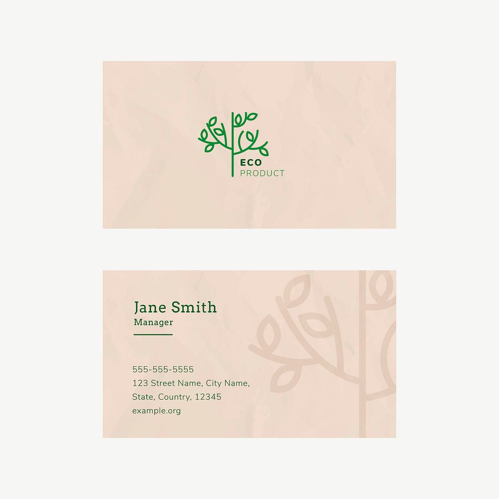 Eco business card template vector with line art logo in earth tone
