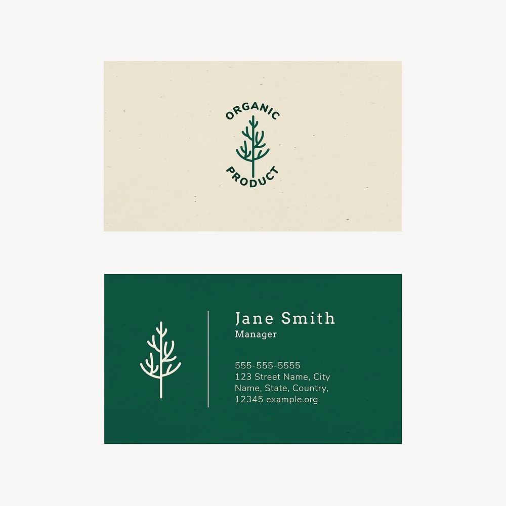 Organic business card template psd with line art logo in earth tone