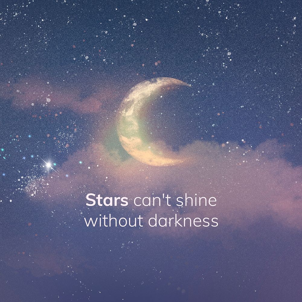 Sky social media template psd with editable quote at night time, stars can&rsquo;t shine without darkness