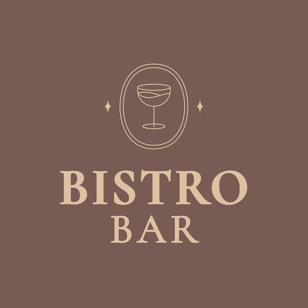 Bistro bar logo template psd with minimal cocktail glass illustration