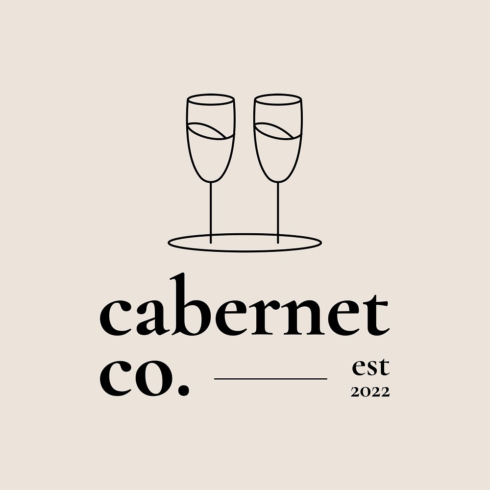 Wine bar logo template psd with minimal wine glass illustration