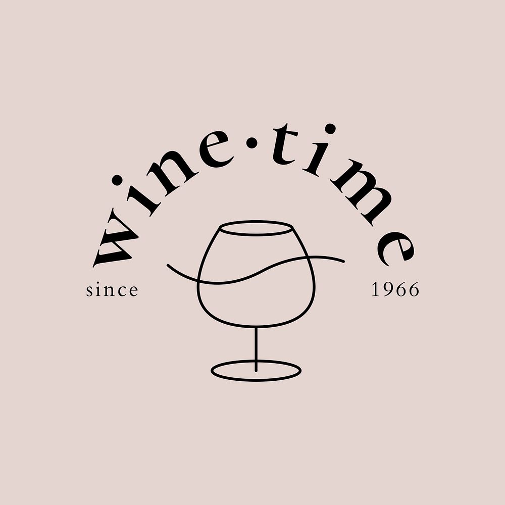Luxury bar logo template psd with minimal wine glass illustration