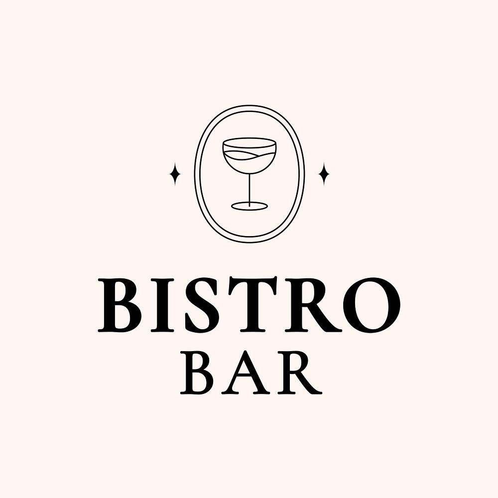 Bistro bar logo template psd with minimal cocktail glass illustration