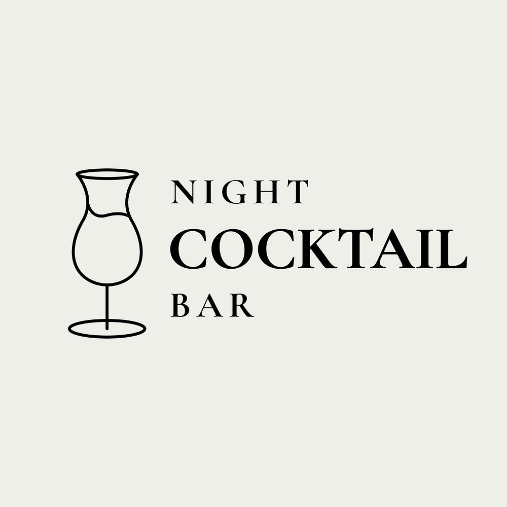 Luxury bar logo template psd with minimal cocktail glass illustration