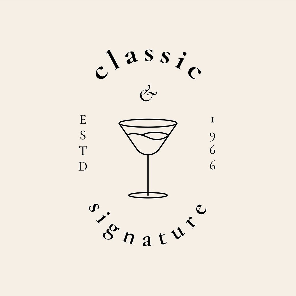 Luxury bar logo with minimal cocktail glass illustration