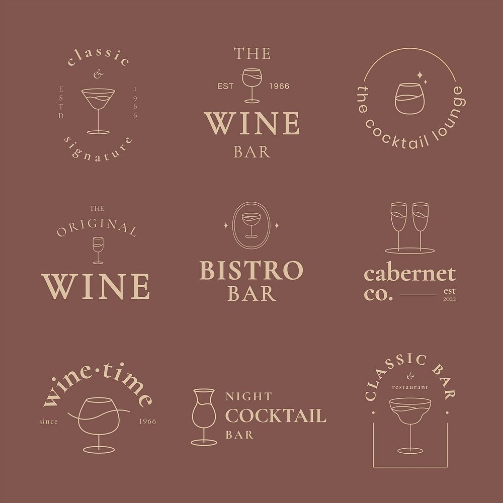 Cocktail lounge logo template psd with minimal cocktail glass illustration