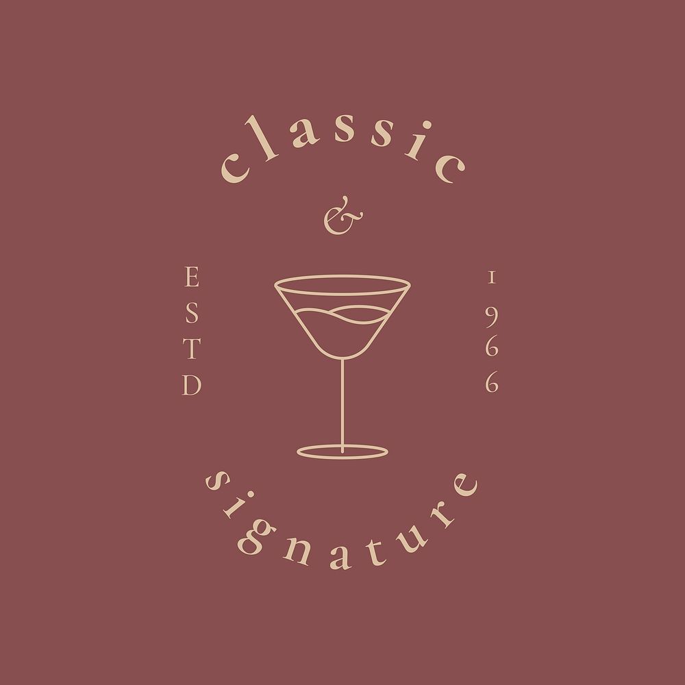 Luxury bar logo template vector with minimal cocktail glass illustration