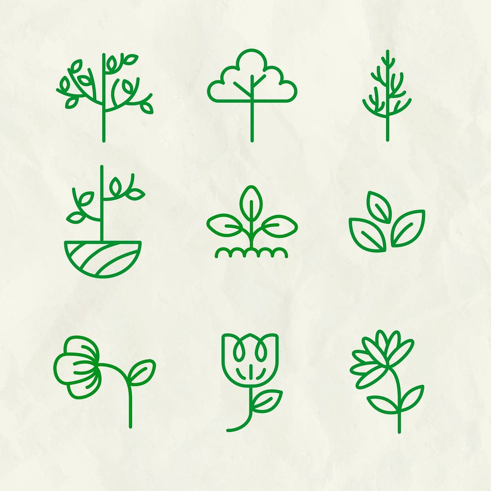 Green eco line icon psd set