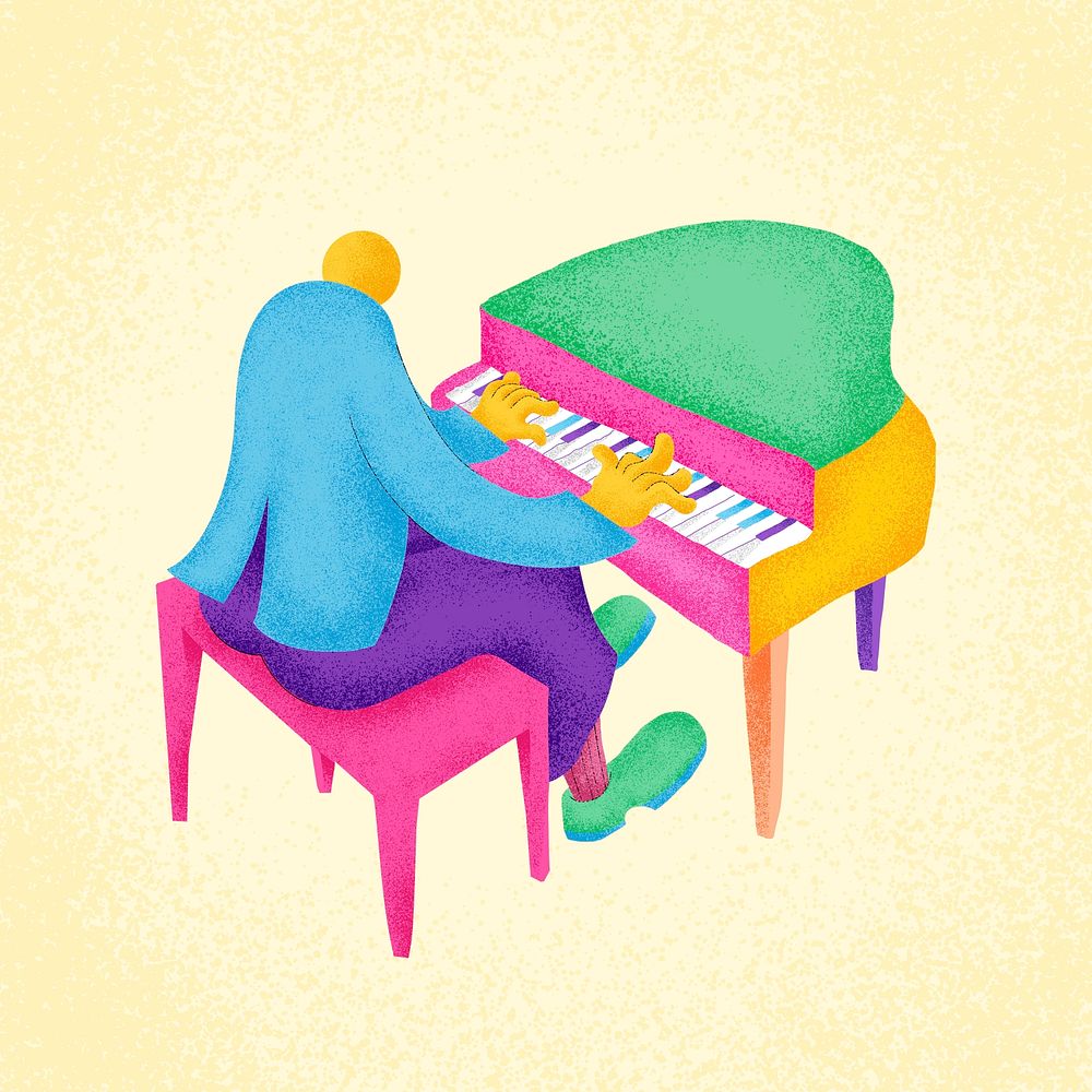Pianist sticker psd colorful musician illustration