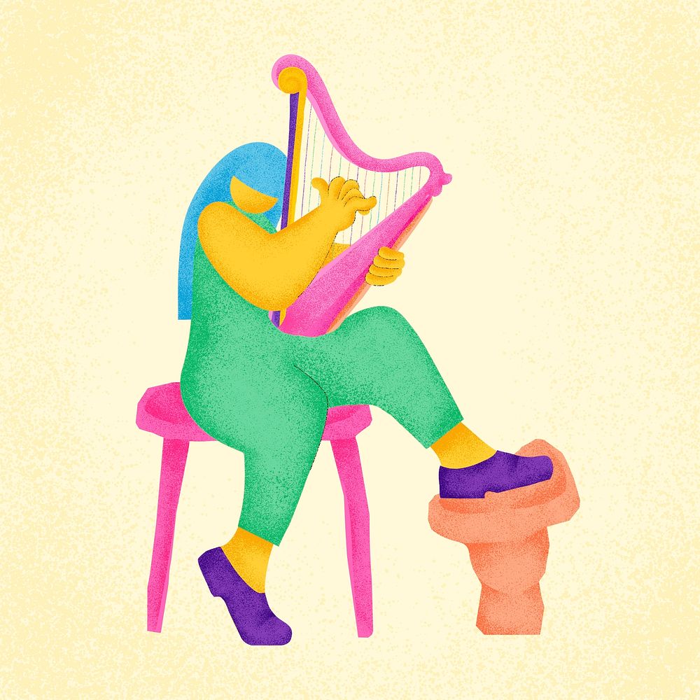 Harpist sticker psd colorful musician illustration