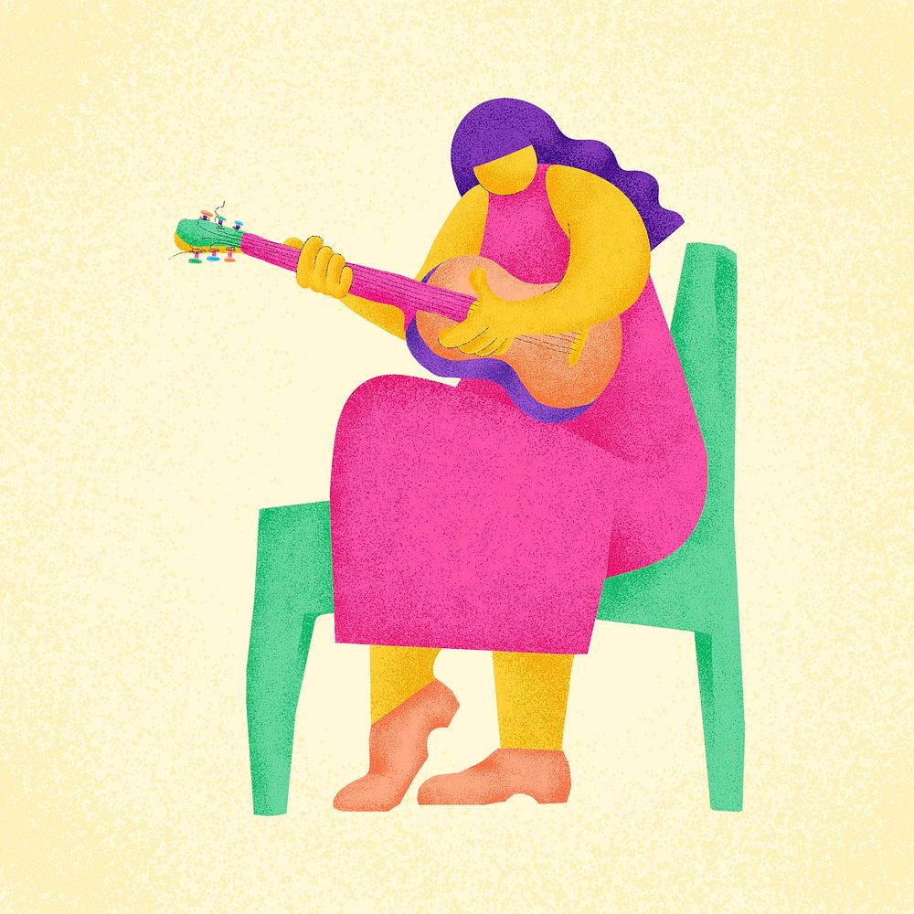 Guitarist sticker psd colorful musician illustration