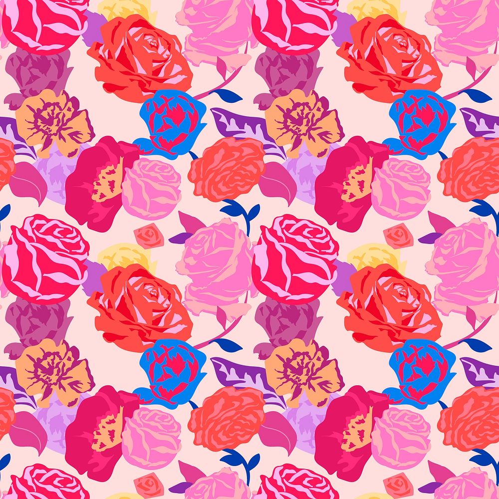 Pink aesthetic floral pattern psd with roses colorful background