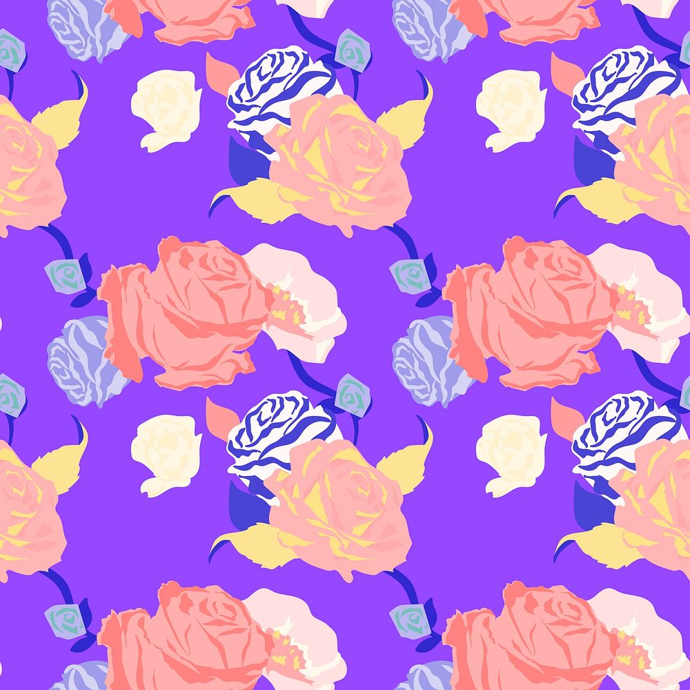 Pink spring floral pattern psd with roses purple background