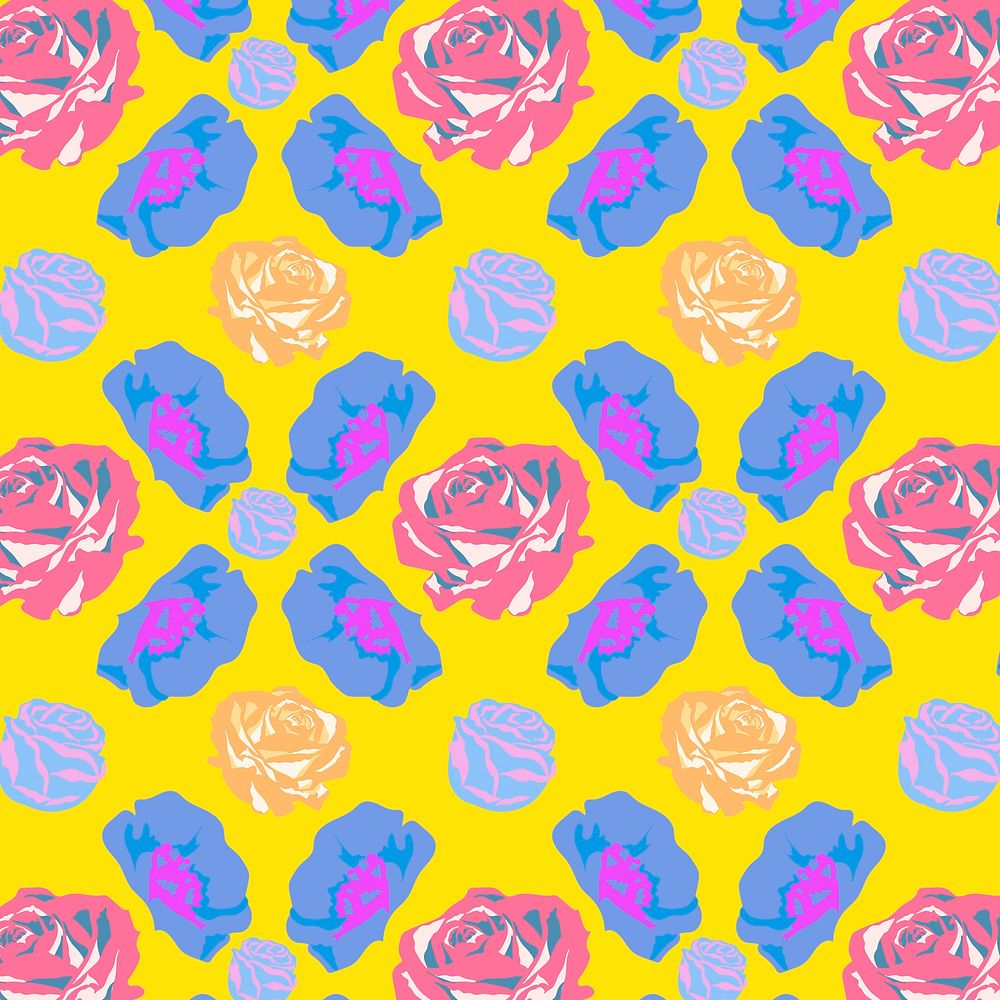 Yellow spring floral pattern psd with roses colorful background