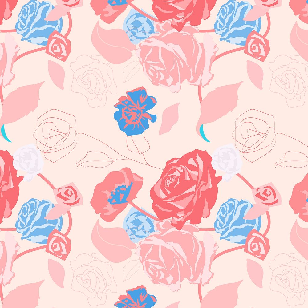 Pink feminine floral pattern psd with roses pastel background