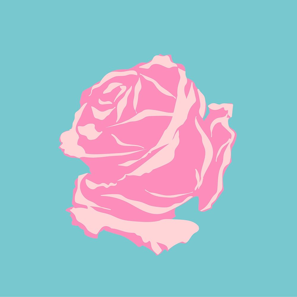 Pink rose floral sticker psd on blue background