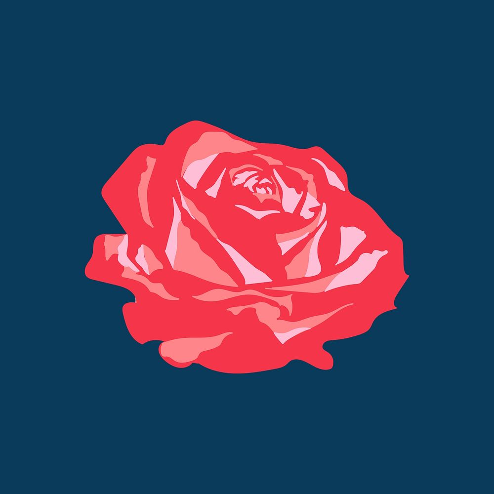 Red rose floral illustration on blue background